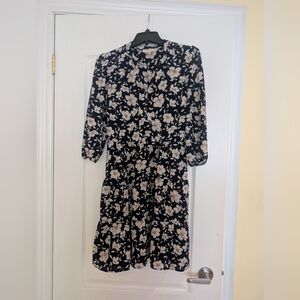 Monteau Size Large Floral Black and Cream Women's Dress